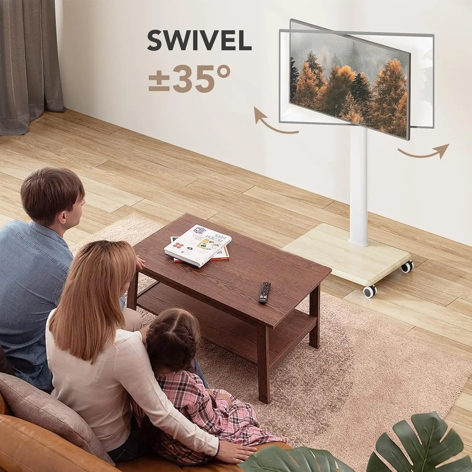 

Mobile TV Stand for 27 to 65 Inch TVs, Portable Rolling TV Cart on Wheels, Tall Universal Floor Stands with Swivel Mount