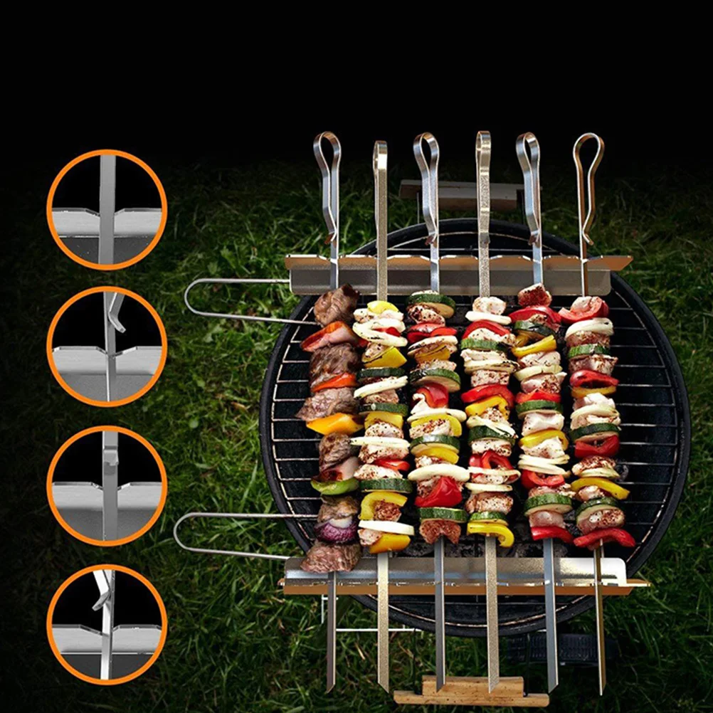 

Durable Stainless Steel Outdoor Portable Bbq Grill 6 Skewers Rust Proof Easy Clean Barbecue Tools Portable Bbq Grill