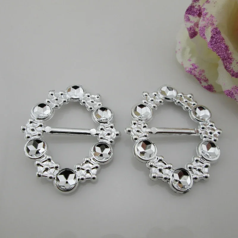 (AB75 21mm)10pcs New Oval Plastic Fake Rhinestone Plating Buckles