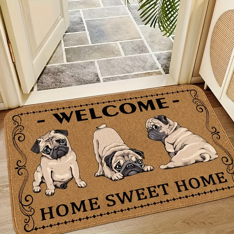„Welcome Home Sweet Home“ Mops-Rutschfeste Bodenmatte – saugfähige Fußmatte für den Innen- und Außenbereich, geeignet für Heimdekoration, langlebig