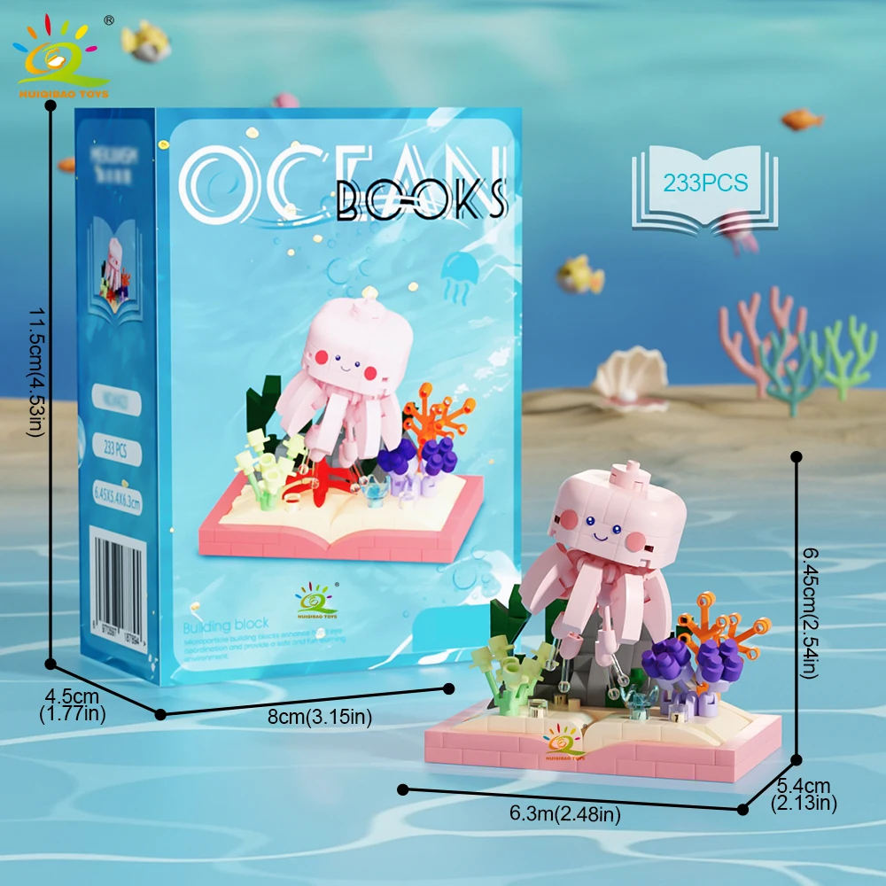HUIQIBAO MOC Ocean Series Micro Bouwsteen Orcas Lantaarn vis Blauwe Walvissen Mini Baksteen set Speelgoed voor Kinderen Bureau Decoratie