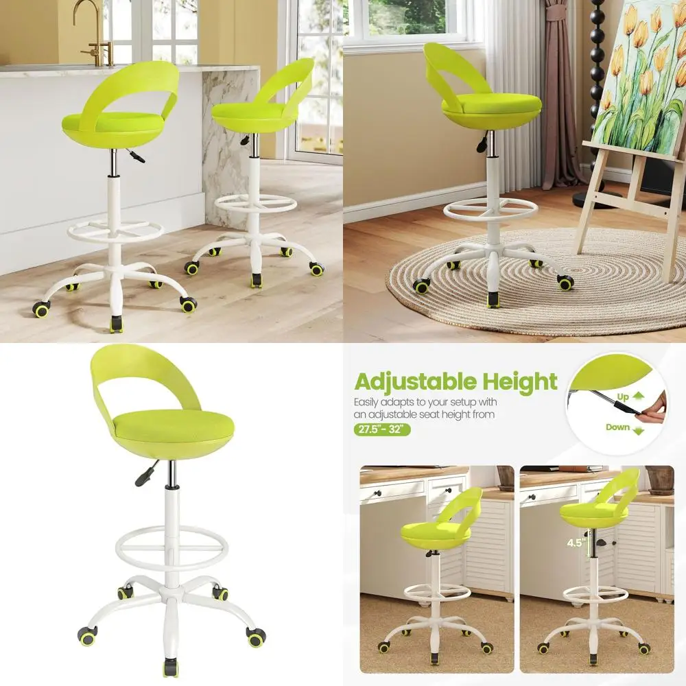 

Зеленое эргономичное офисное кресло с регулировкой высоты и подставкой для ног для столов-барных стоек и использования на кухне