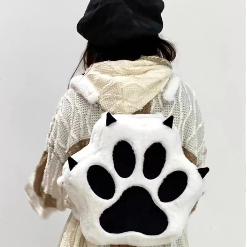 

Cute Cat Claw Bag Backpack Large Capacity Women Plush Crossbody Bag Girl Cartoon Kawaii Fluffy Storage Shoulder School Bags Gift