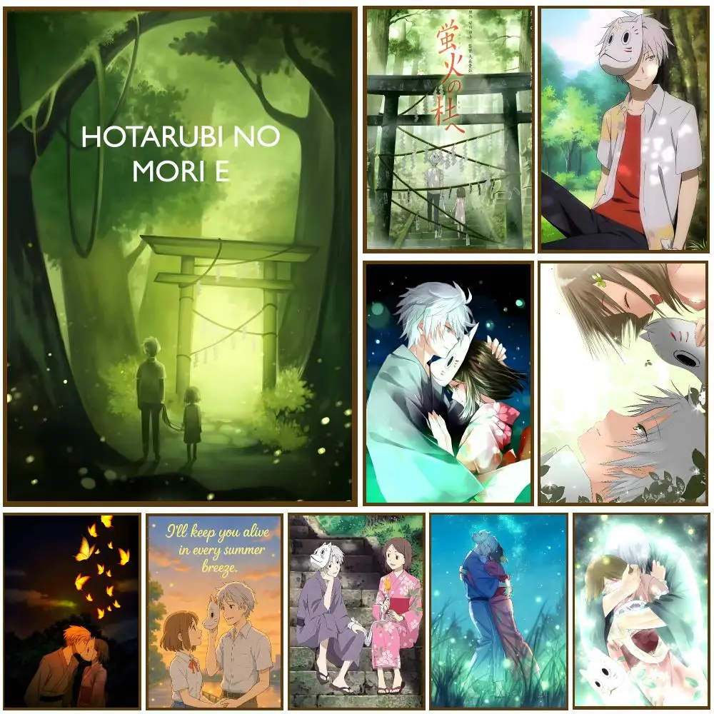 Anime Movies Forest Of Fireflies Poster Self-adhesive Living Room Bedroom Party Bar Decor Moisture-proof Fade-resistant HD
