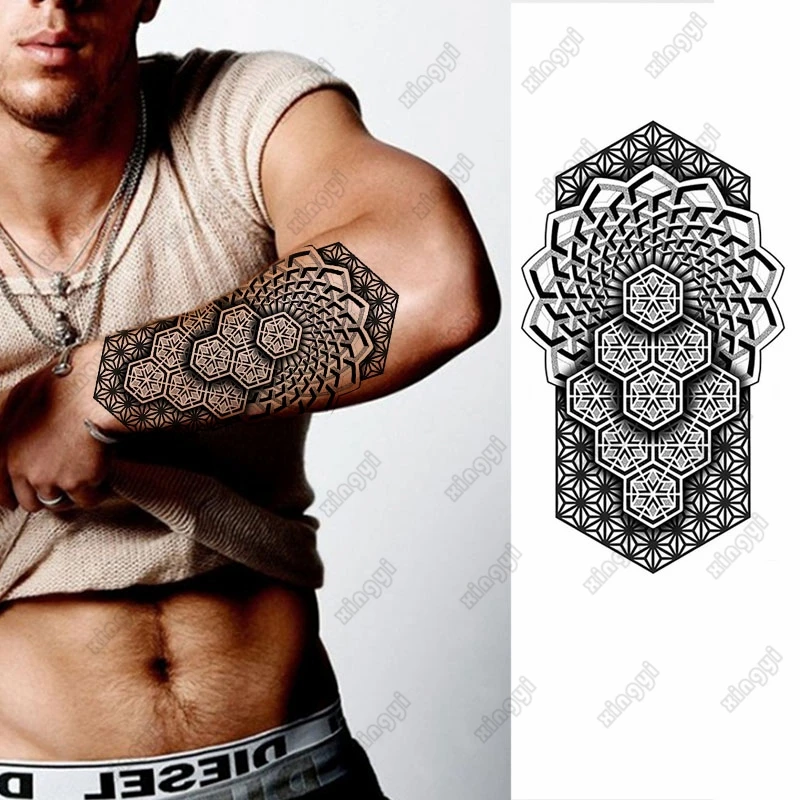 Waterproof Temporary Tatto Sticker Black Three-dimensional Totem Flash Tattoo Women Geometry Figure Body Art Arm Fake Tatoo Men