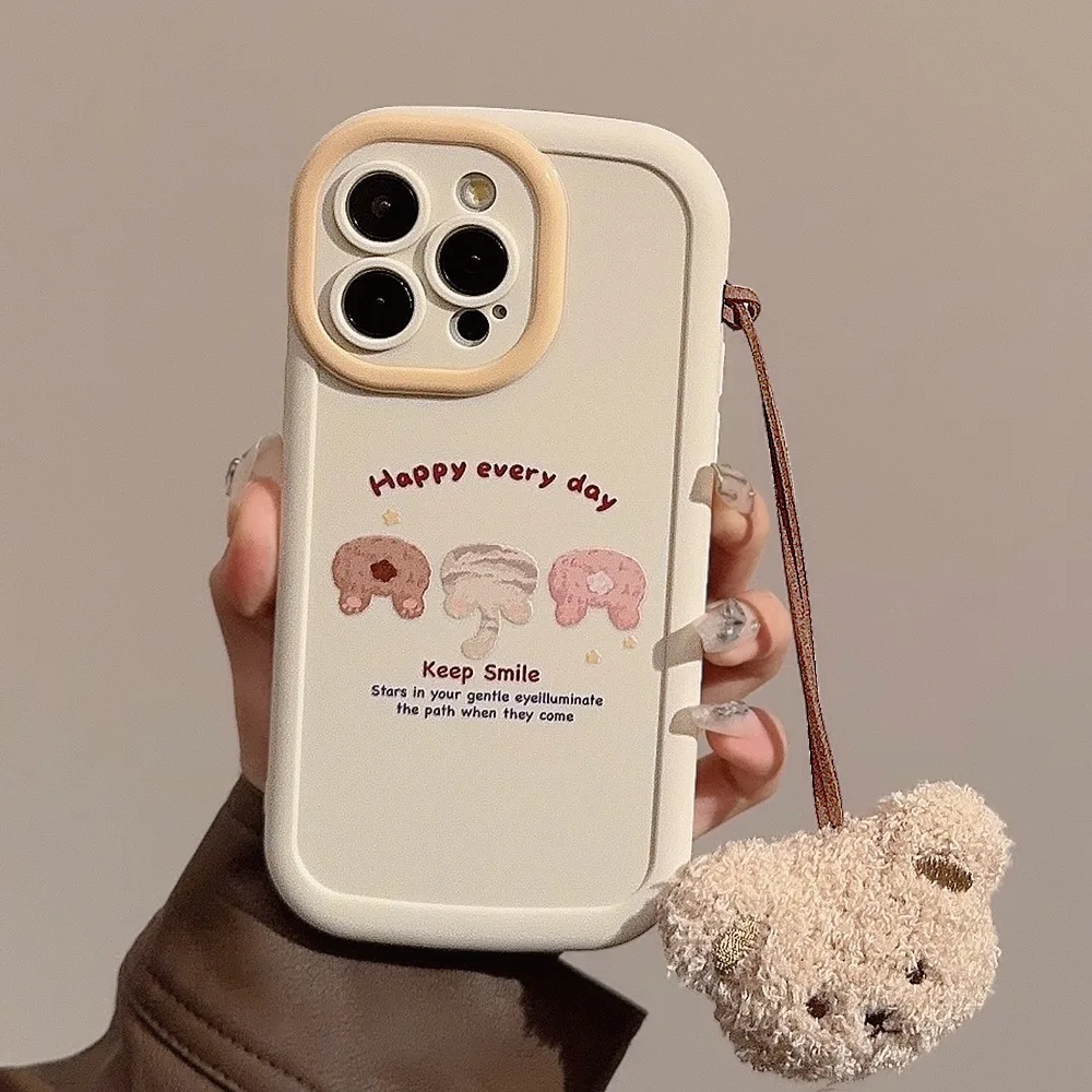 Niedliche Cartoon-Handyhülle mit Bären-Anhänger für iPhone 16 15 14 13 12 11 Pro Max X XR XS max 7 8 Plus, stoßfeste Stoßstangen-Rückseite