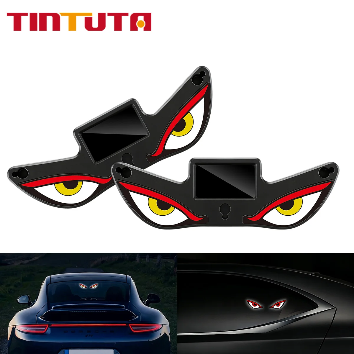 Solar Demon Eye LED Car Windshield Warning Light Wireless Strobe Flashing Breathing Decoration Universal Auto LED Ambient Light