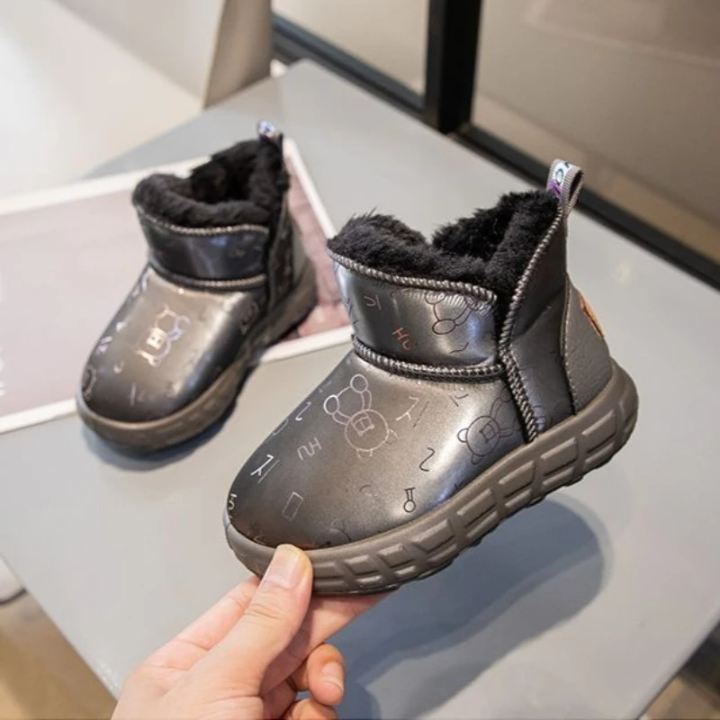 Winter Kids Thermal Furry Snow Boots for Girls Fleece Lined Cotton Outdoor Boots Warm Baby Footwear with Non Slip Soles​