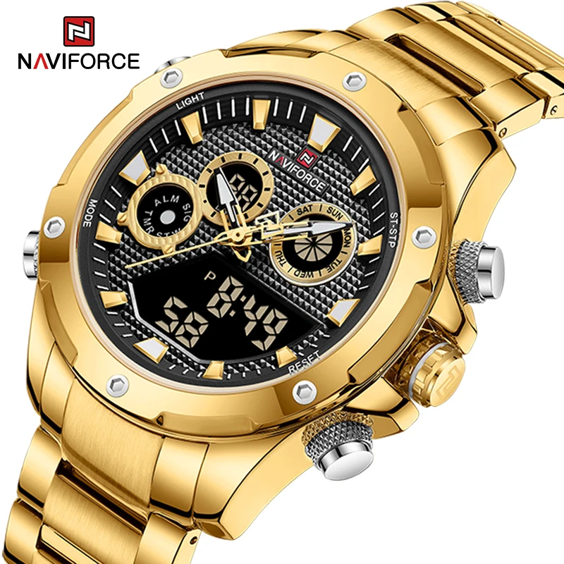 Top Brand NAVIFORCE 9217 Watches Mens Luxury LCD Analog Digital Stainless Steel Man Wristwatch Casual Quartz Luminous Male Clock