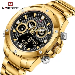 Top Brand NAVIFORCE 9217 Watches Mens Luxury LCD Analog Digital Stainless Steel Man Wristwatch Casual Quartz Luminous Male Clock