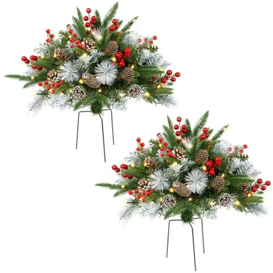 

Outdoor Urn Filler Set of 2 Lighted Outdoor Christmas Tree Battery Operated Christmas Porch Decorations for Driveway Yard Garde
