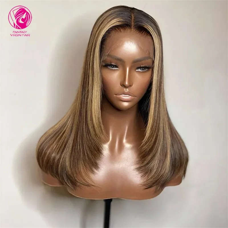 Highlight 13*4 Lace Front Human Hair Wigs Remy Hair Straight Ombre #27 13*4 Lace Front Human Hair Wigs For Women