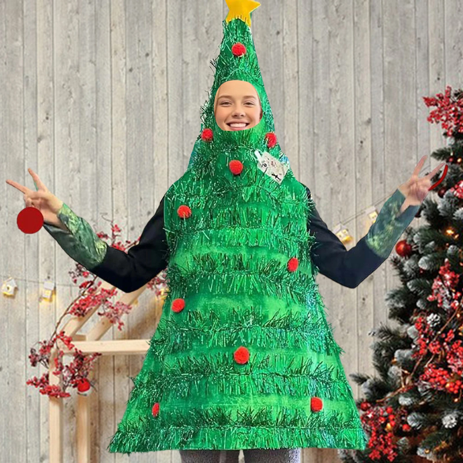 

Милый костюм рождественской елки для взрослых с отделкой из мишуры, многоуровневый плюшевый костюм в виде шара и елки на Рождество, карнавальный костюм для вечеринки, сцены