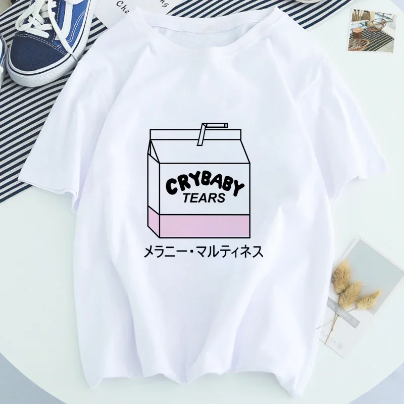 Summer Streetwear Fashion Crybaby Tears Japan Drink Cotton T-shirt Women Tshirt Harajuku Aesthetic White Tops Female T Shirt