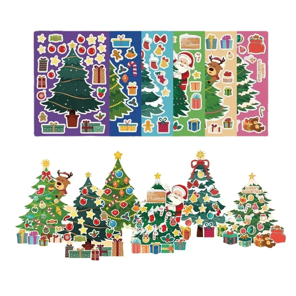 8/12 Vellen Kinderen DIY Puzzel Sticker Kerstman Kerstboom Stickers Maak een Kerstboom Game Party Nieuwjaar Decoratie Cadeau