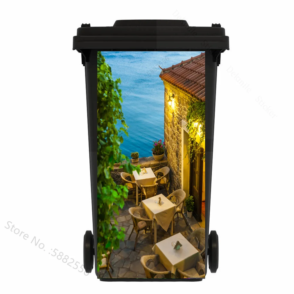 Jungle Landscape Plants Trash Can Decals Vinyl PVC Waterproof Stickers Customize Garbage Can Home Rubbish Bin Aesthetics Decor