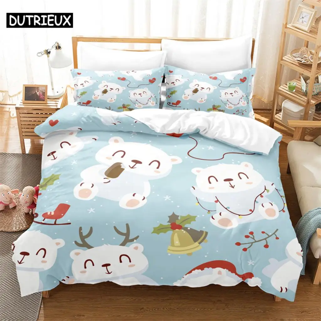 

3PCS Christmas bear Bedding Sets Home Bedclothes Super King Cover Pillowcase Comforter Textiles Bedding Set