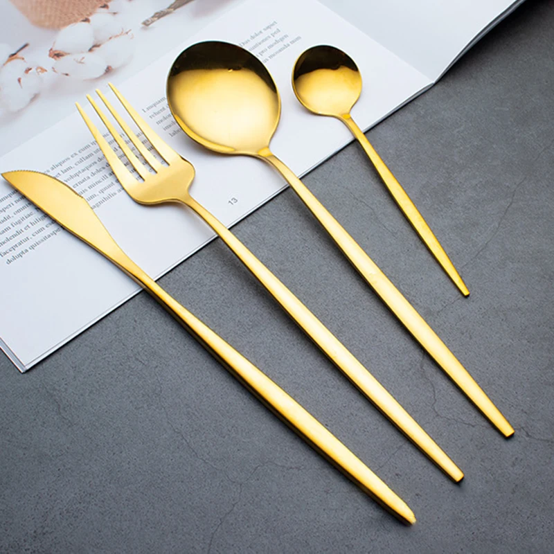 Dinnerware 304 Stainless Steel Cutlery Bright Tableware Western Steak Knife Fork tea Spoon dinner kitchen Set