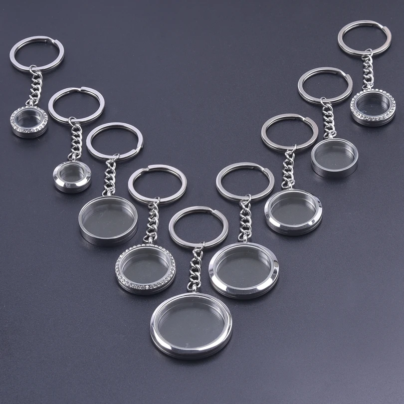 1Pc 20-40mm Stainless Steel DIY Round Floating Medaillon Pendant Keychain Glass Living Photo Locket подвески Keyring Jewelry