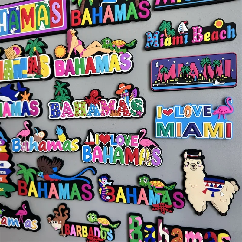 Bahamas Miami Chile Australia Barbados Travel Souvenir PVC Fridge Magnets Soft Magnets for Fridge Gifts