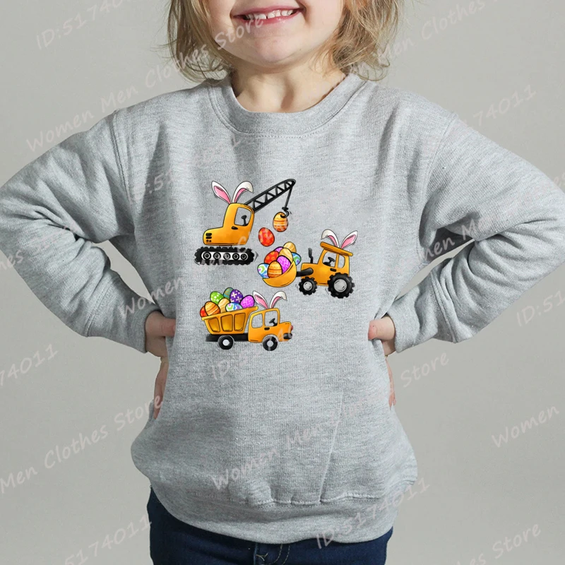 

Easter Day Bunny Truck Pullovers For Kids Funny Autumn Winter Creative Children Pullovers Tops Girls Casual Round Neck Pullovers