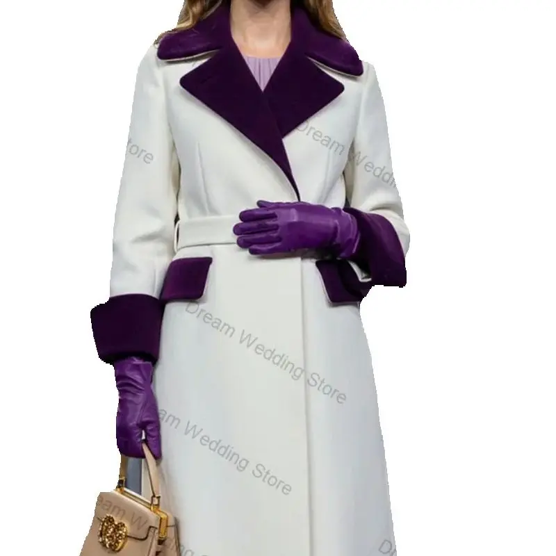캐시미어 화이트 퍼플 여성 정장 1피스 블레이저 겨울 울 프롬 드레스 포멀 오피스 레이디 재킷 맞춤형 게스트 웨딩 코트