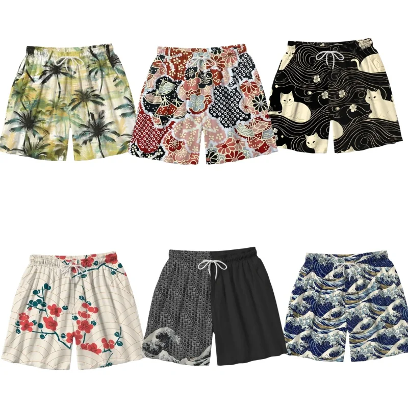 Men's French Retro Beach 3D Printed Shorts for Women's Summer Vacation in Hawaii, Quick Drying Breathable Sports Shorts