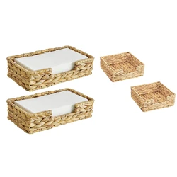 LUDA 2PCS Bathroom Disposable Guest Towel Holder Long Seagrass Woven Rattan Wicker Table Hand Guest Towel Basket Tray