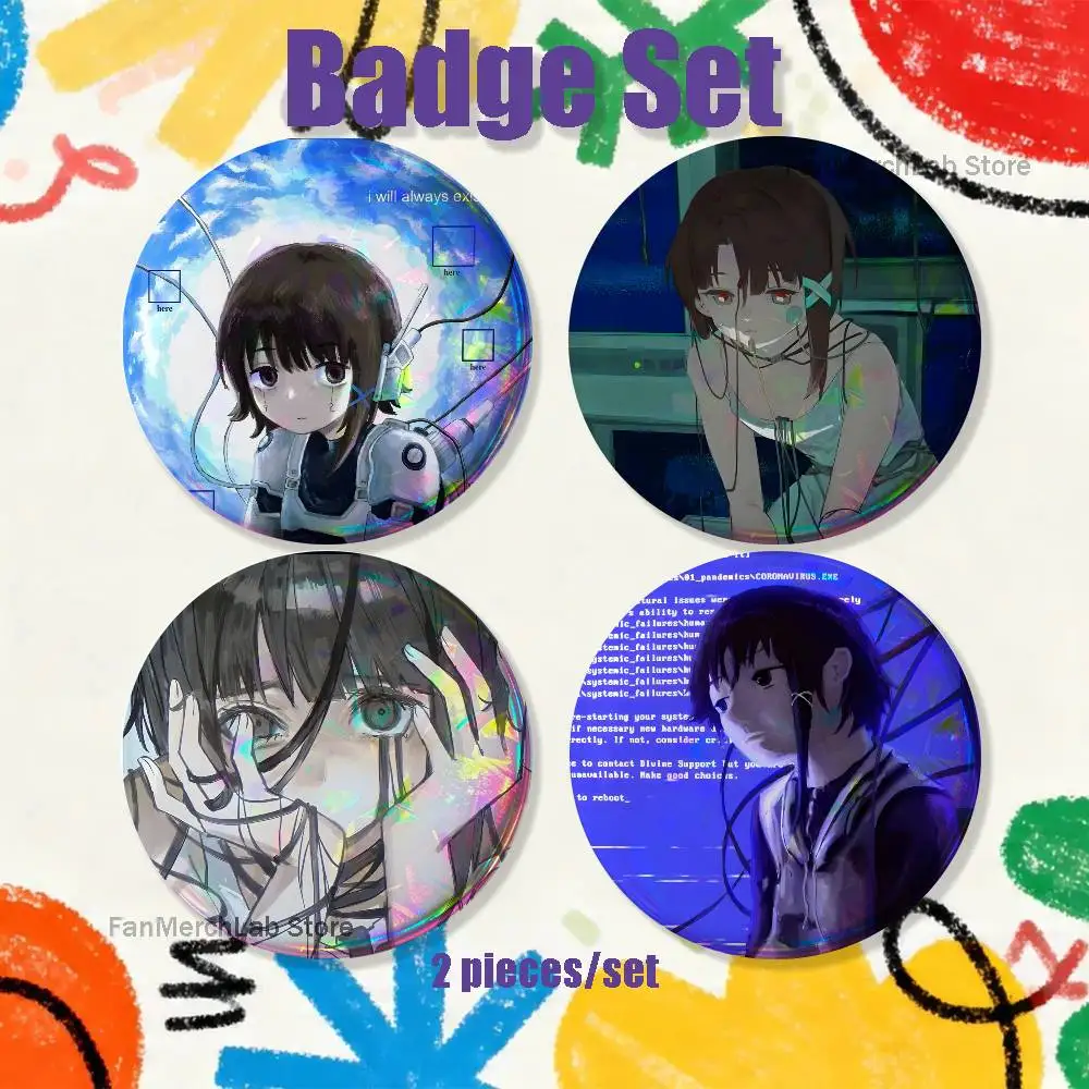 S-Serial Experiments Lain Iwakura Brooches for Backpack Accessories 25,32,44,58,75mm Round Enamel Pins 2-piece set Cartoon Badge
