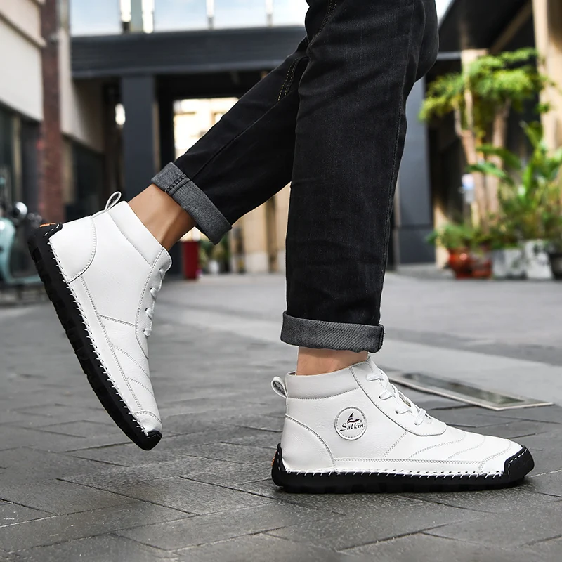 الفاخرة عالية الجودة الذكور حذاء من الجلد ريترو ستايل عدم الانزلاق في الهواء الطلق الرحلات الأحذية أحذية رياضية اليدوية الدانتيل متابعة الرجال أحذية التنزه #4