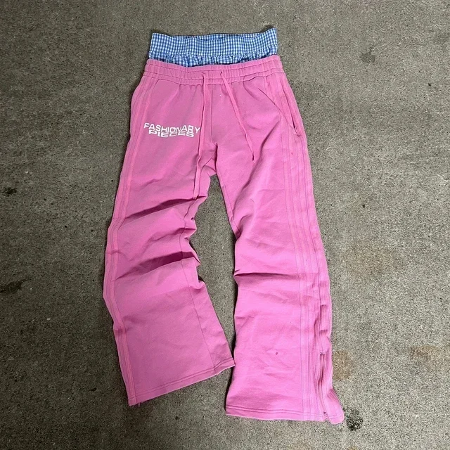 Calça casual listrada simples para homens e mulheres, calça reta Harajuku, de cintura alta moletom solto Hip Hop, moda retrô Y2K, 2024