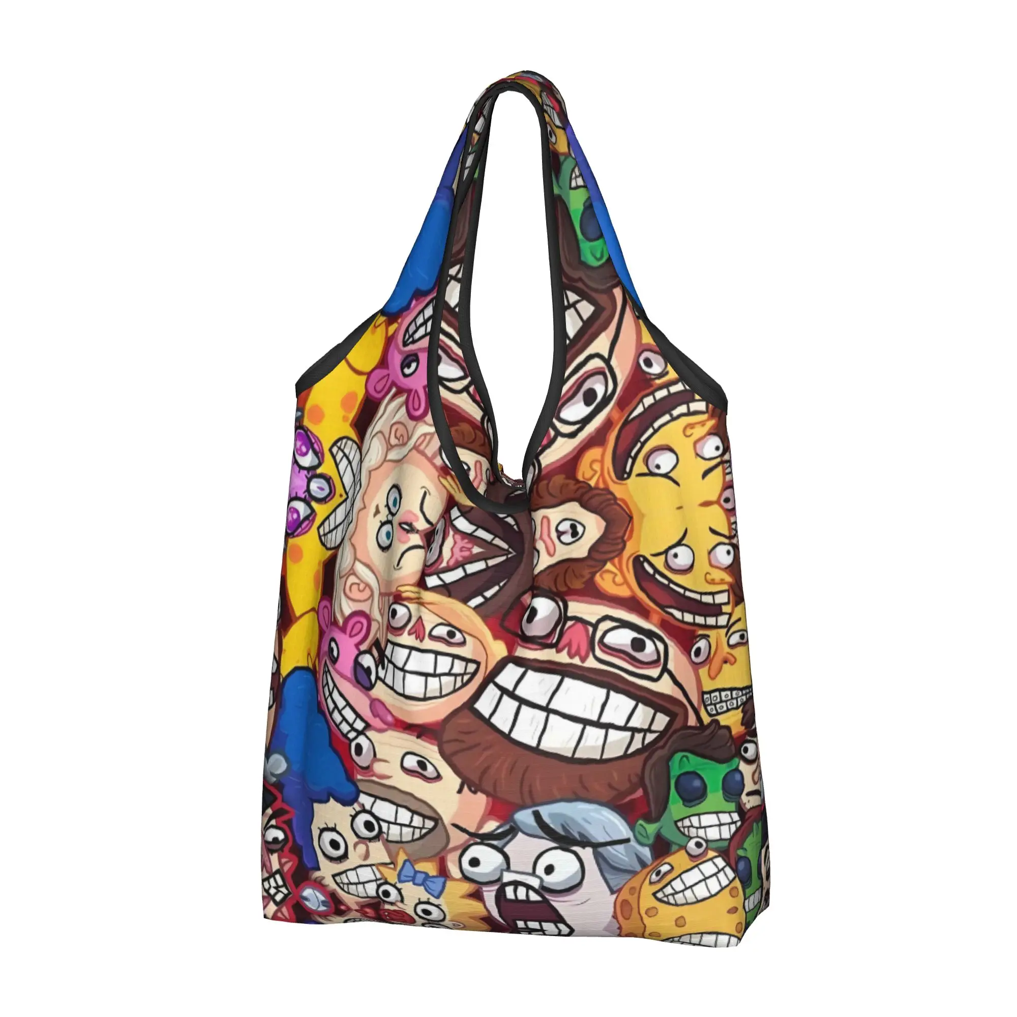 Funny Anime Troll Face Quest Video Meme  Groceries Shopping Bags Funny Shopper Shoulder Tote Bag  Portable Game Comic  Handbag