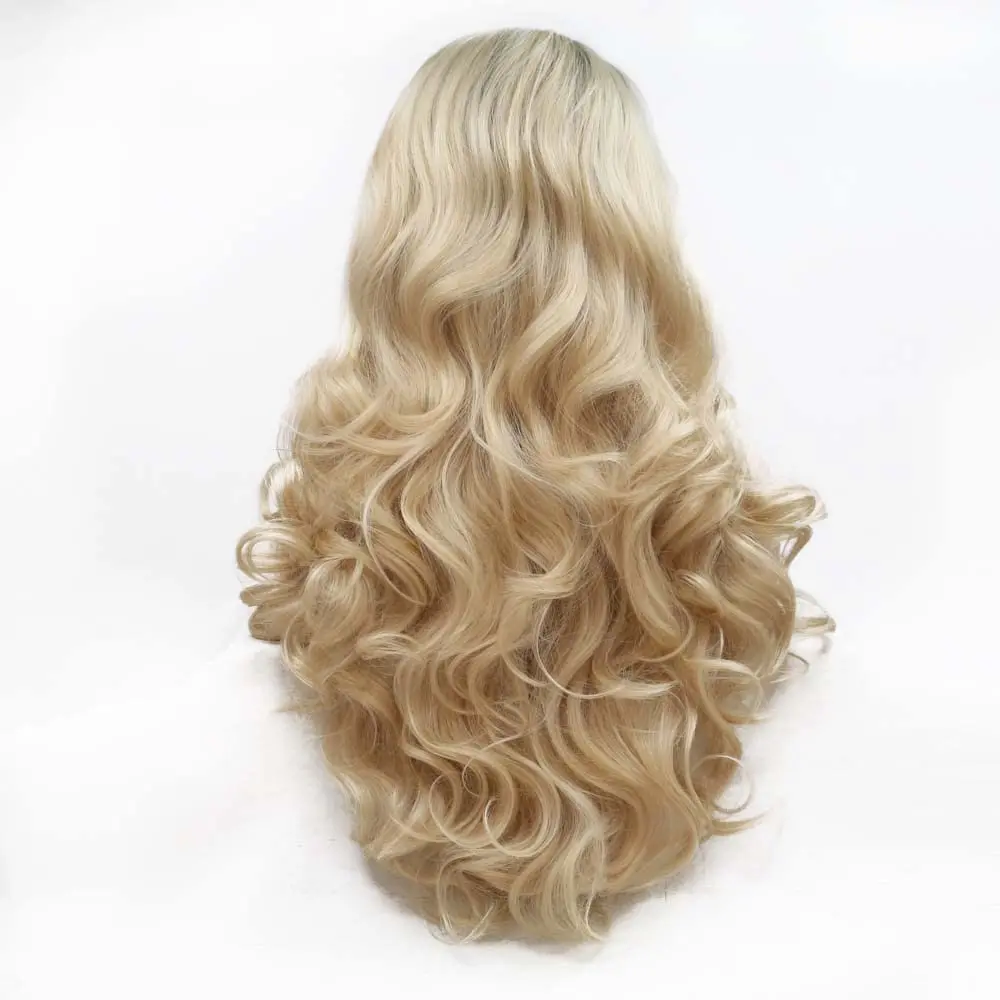 شعر مستعار طويل مموج من البلاتين أشقر بدانتيل صناعي أمامي ، شعر مستعار من ألياف مقاومة للحرارة ، مختلط #3