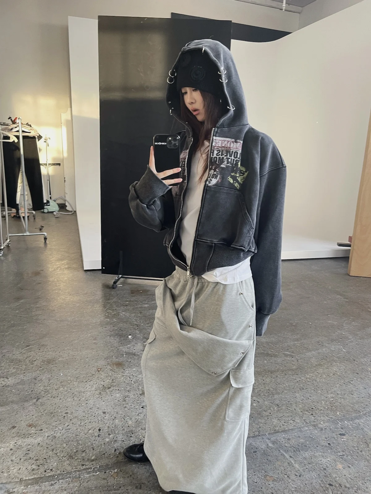 

Sermeet American Retro Hoodie Women's Washed Letter Print Short Jacket High Street Style Long Sleeve Zipper Closure Casual Sw...
