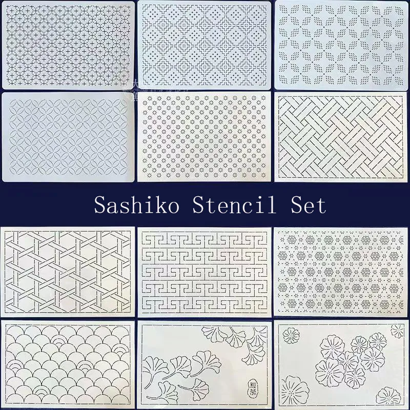 

12pcs Sashiko Embroidery Stencil 30x20 cm , Plastic Hollow-Out Pattern Template for Cross Stitch & Quilting, Soft DIY Sewing