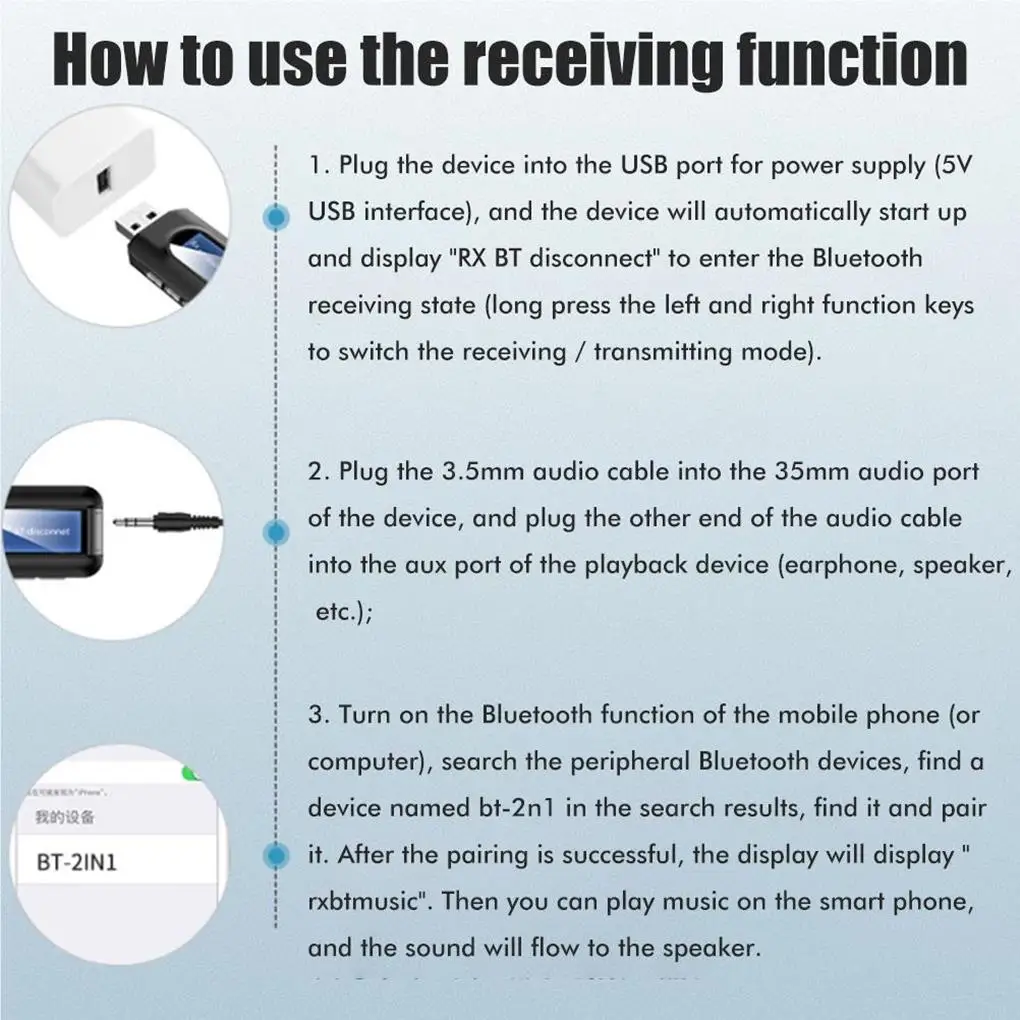 Wireless Adapter USB High-performance Audio Receiver LED Screen Display Music Receivers Car Speaker Television