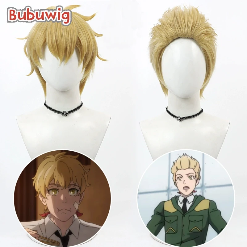 

Bubuwig Synthetic Hair Ja Wangnan Cosplay Wigs Tower of God Ja Wangnan 30cm Short Straight Dark Blonde Men Wig Heat Resistant