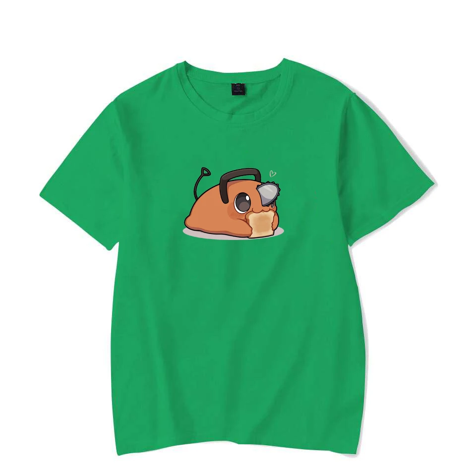 Hot Japanese Anime Pochita Eating Toast Pattern Unisex T-shirt Loose Casual Hip-hop Men Women Tee Trendy Urban Streetwear Shirts