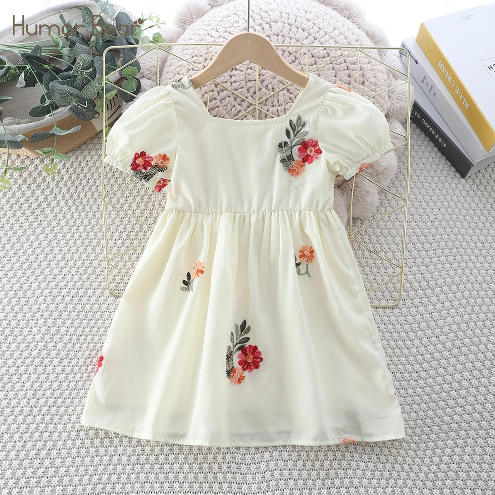 Humor Bear Kids Clothing Princess Dress Casual Style Embroidered Dress Puff Sleeve Party Fashion Girls 2-6Y