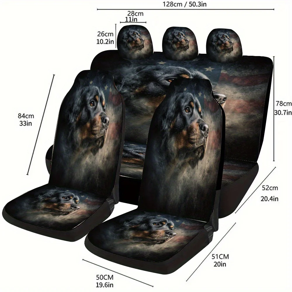 Rottweiler Portrait With Stars And Stripes Background, Bold And Loyal Theme Car Seat Cover Set. Suitable For Most Cars, A Stylis