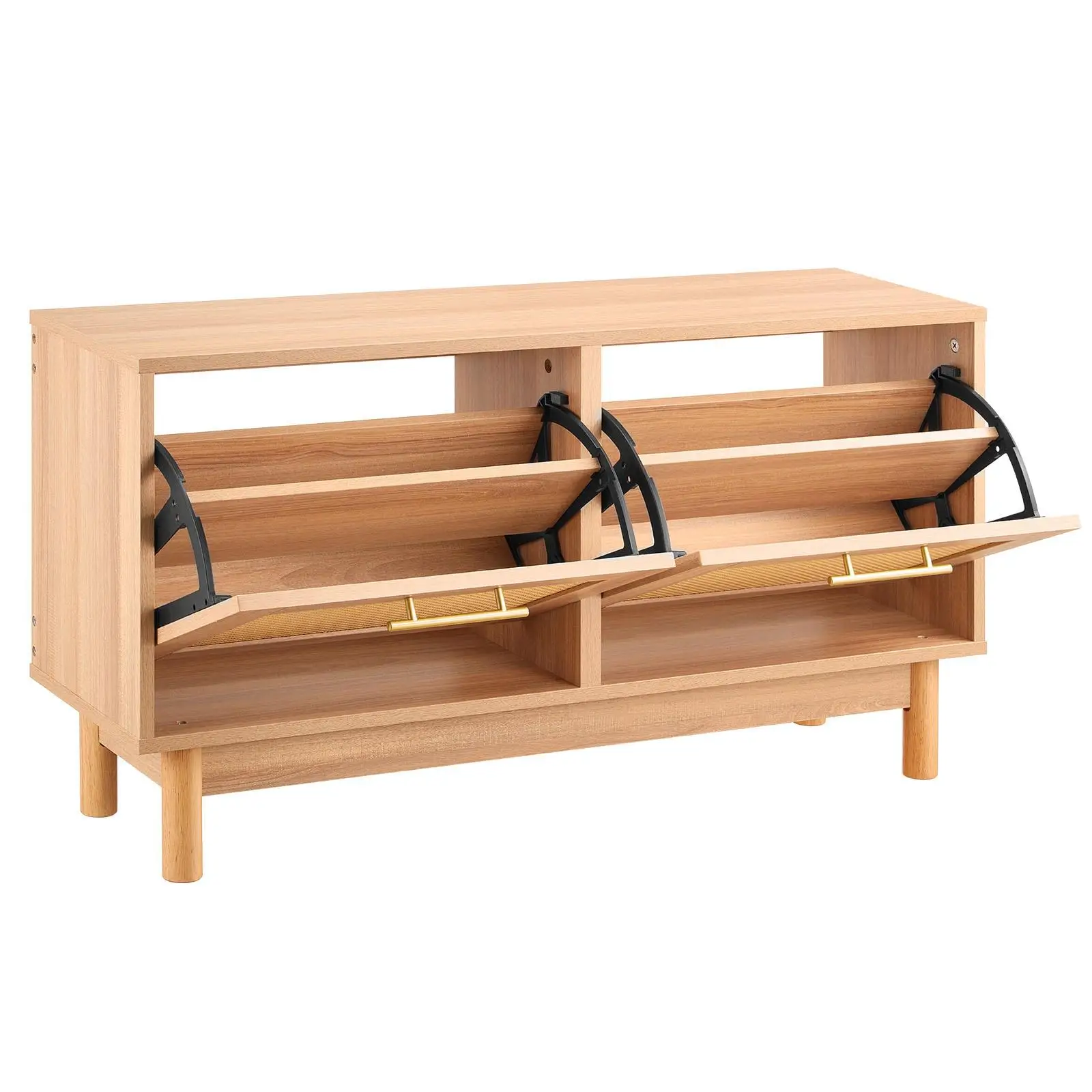 Entryway Shoe Bench 39.4 x 11.8 x 20.9 Inch Rattan Style Shoe Storage Cabinet with 2 Drawers 4 Compartments 2 Woven Doors 300 lbs for hallway Living Room Bedroom