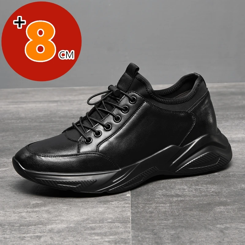 

Man Fashion Flat /6 /8cm Elevator Shoes Leather Lift Sneakers Platform Casual Lightweight Height Increase Taller Sport Shoes New