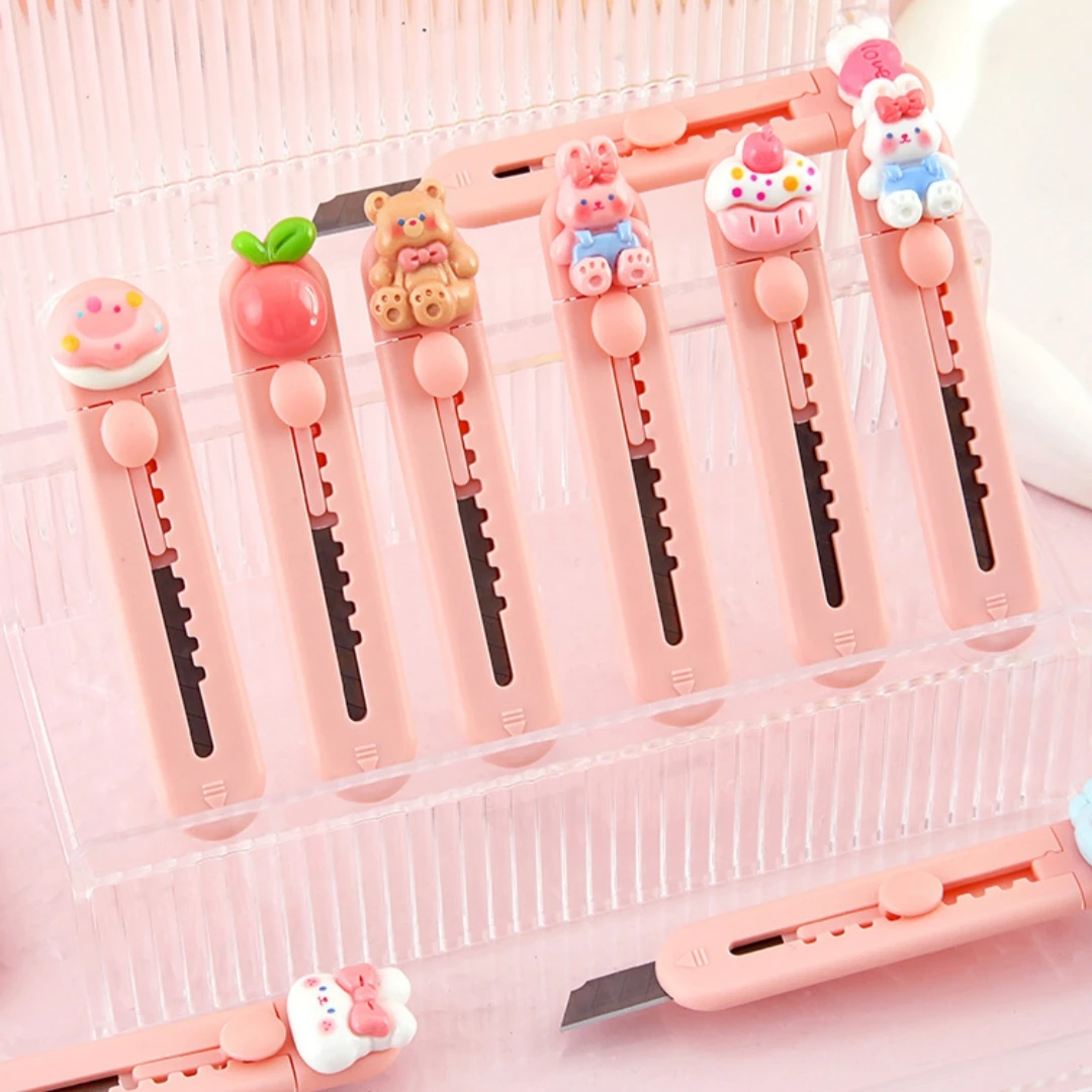 لطيف الكرتون الأرنب الفن سكّين متعدّد الاستخدامات صندوق جيب صغير سكين الة قطع الورق الحرفية التفاف إعادة الملء شفرة القرطاسية القاطع #3