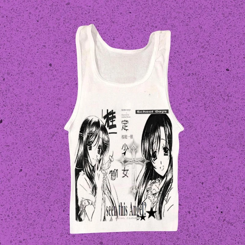 Grunge Alt Damen Weißes Figurbetontes Langarm-Oberteil Vintage Schultage Anime Grafik Y2K Emo Harajuku Slim Casual T-Shirt – Detail 4