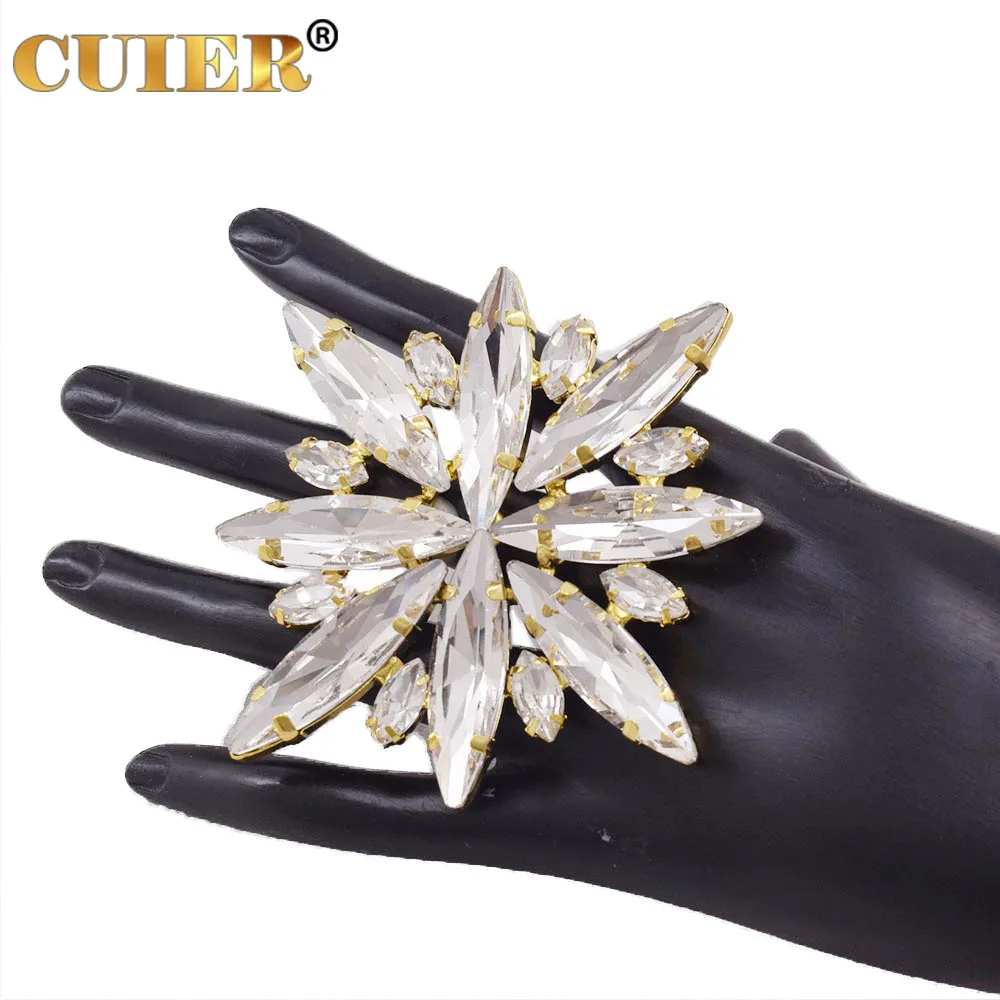 CUIER Delicate 8.5cm AB Gemstone Snow Ring for Women Drag Queen Huge Size Jewelry Man Adjustable Circle