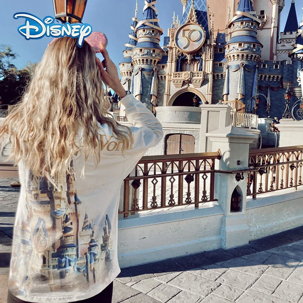 Disney Women Couple Mickey Mouse Hoodies Sweatshirt Disney World Castle 2024 Casual Letter Loose O-Neck Long Sleeves Cute Jumper