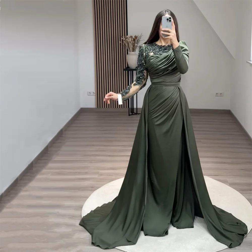 

Evening Gown Saudi Arabia Prom Dearin Jewel Column Floor Length Skirts Lace Bespoke Occasion Dresses Formal Dress