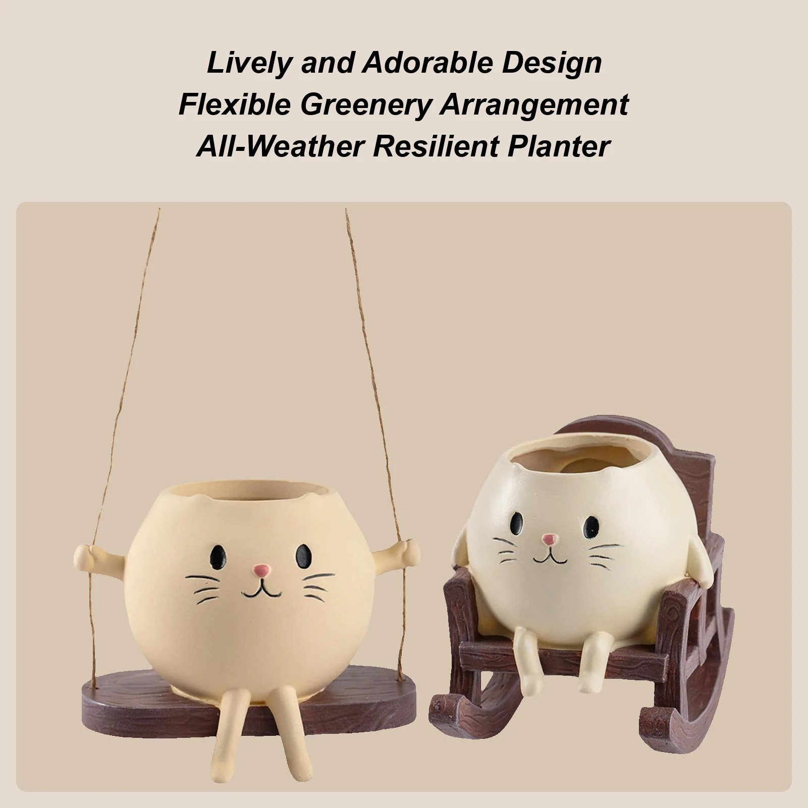 Swing Smile Face Planter Pot Cute Cat Rocking Chair Resin Flowerpots Potted Plant Ornament Home Art Decoration Flowerpot