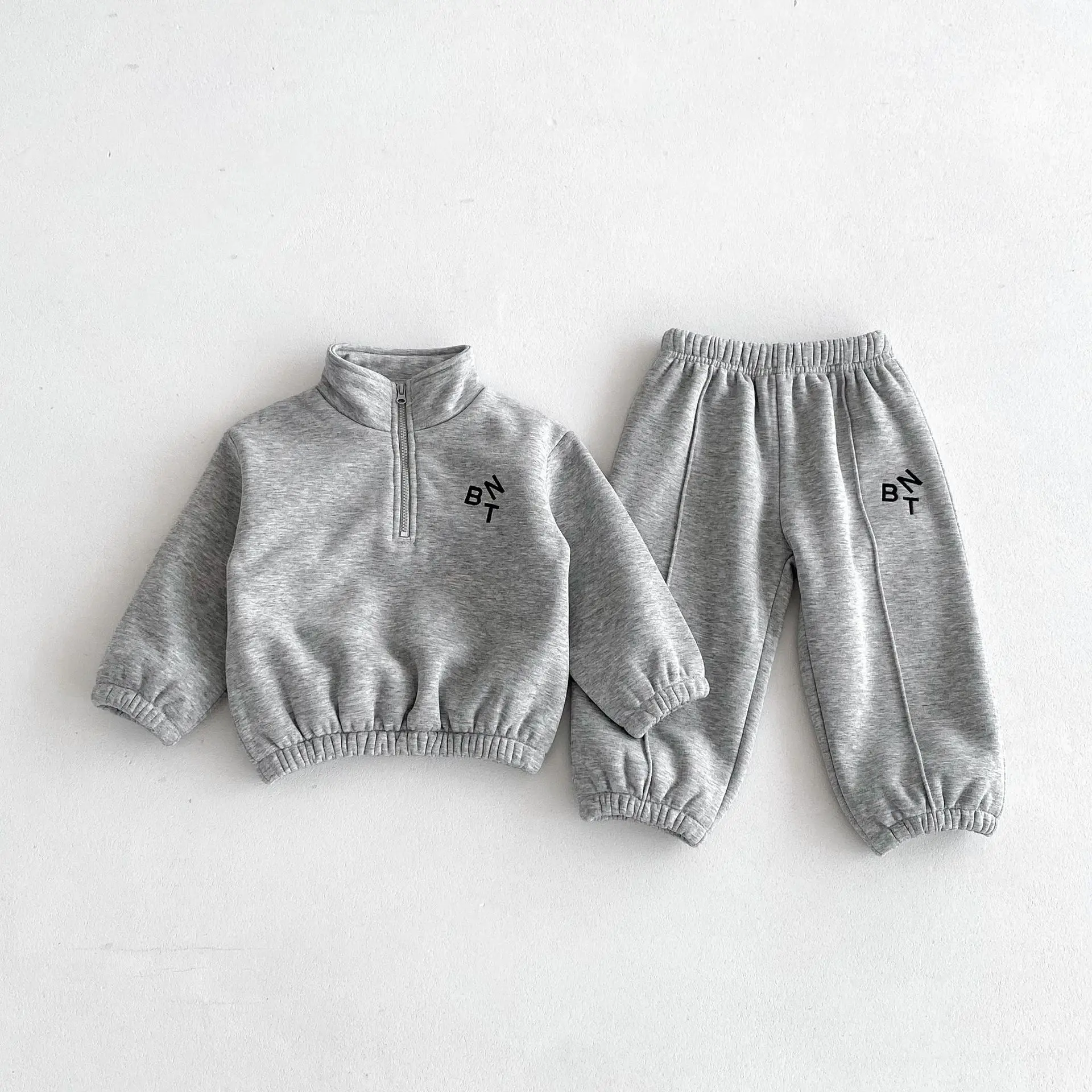 2024 Winter New Children Plus Velvet Warm Set Letter Print Boys Girls Fleece Sweatshirt + Pants 2pcs Suit Kids Casual Outfits