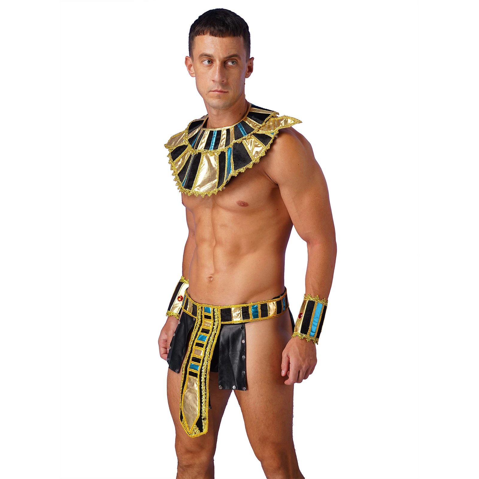 Men Adult Egyptian Pharaoh King Cosplay Costume Sexy Low Rise PU Leather Skirt Ancient Egypt Outfit for Halloween Party Dress Up